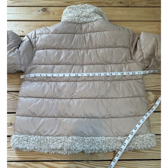 NWT Ann Taylor Weekend Sherpa Trim Puffer Jacket Size Medium Women’s Tan - Picture 7 of 8